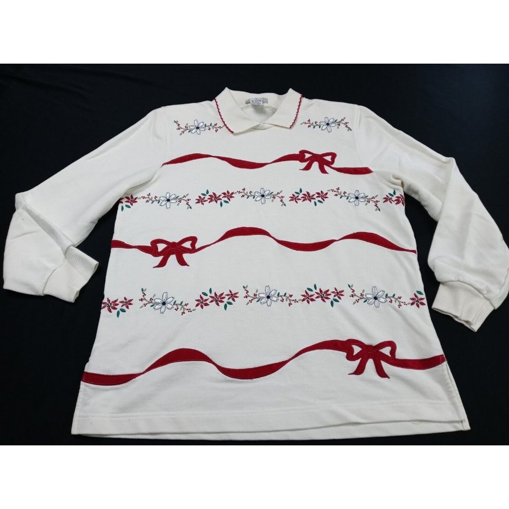 VINTAGE ALFRED DUNNER SMALL EMBROIDERED HOLIDAY CHRISTMAS SWEATSHIRT PULLOVER